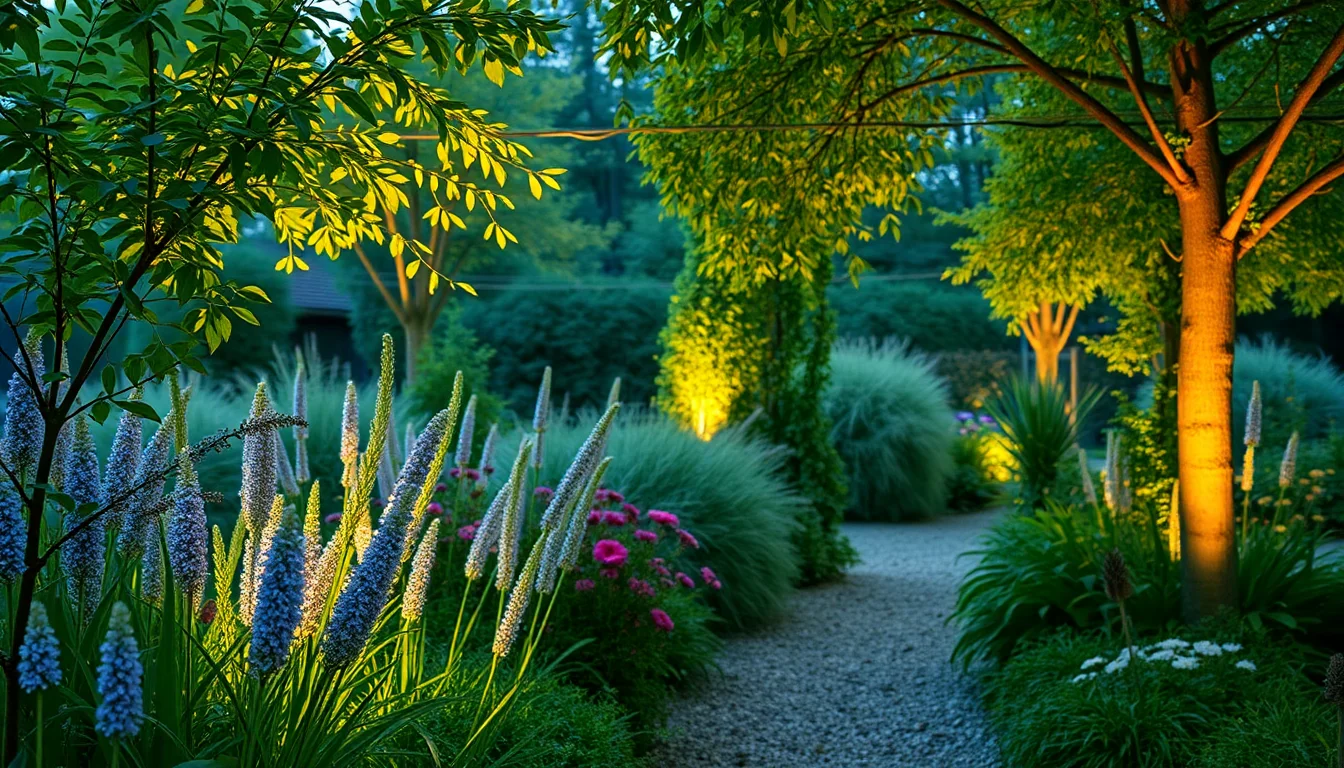Outdoor garden lights evening